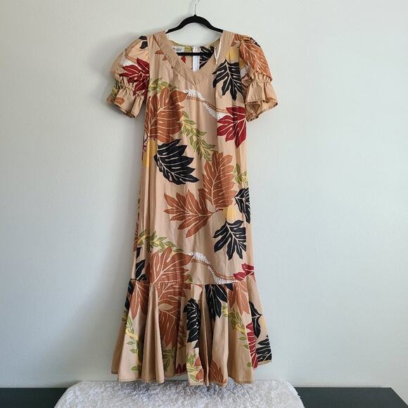 Vintage Dresses & Skirts - Vintage Rainbow Hawaii Two-Tiered Ruffle Brown Multi Color Maxi Dress Large